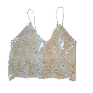 Say What Crochet Lace Boho Crop Cami Tank Top White Large